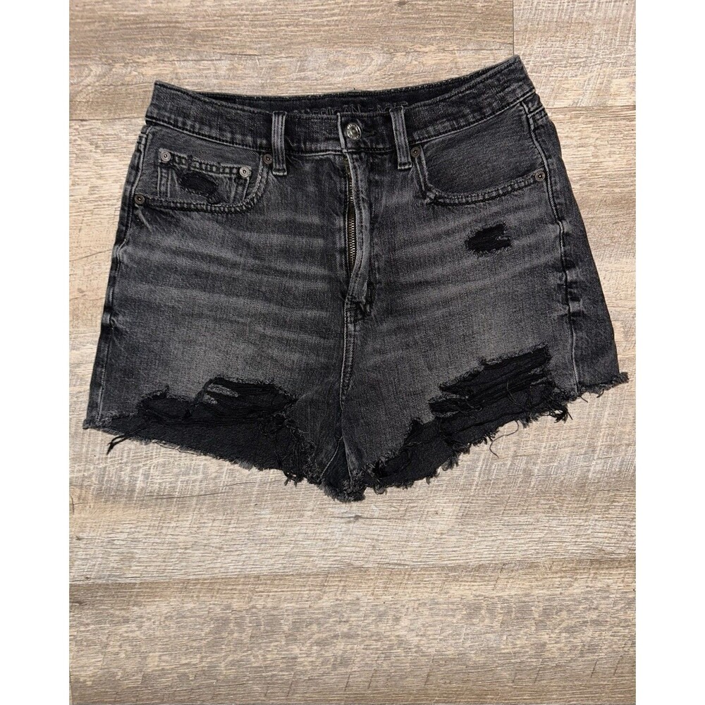 American Eagle Black Distressed Denim Shorts Women Size 6 Cutoff Frayed Stretch
